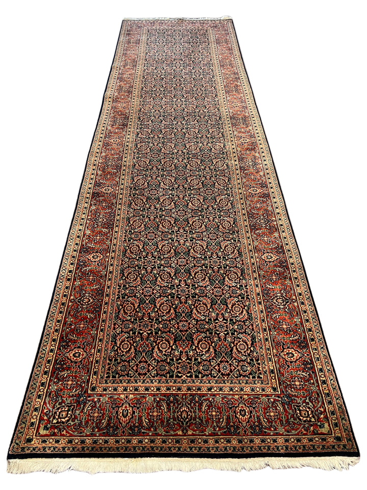 Navy &amp; Rust Floral Classic Agra Runner Rug – 4’0” x 15’1”