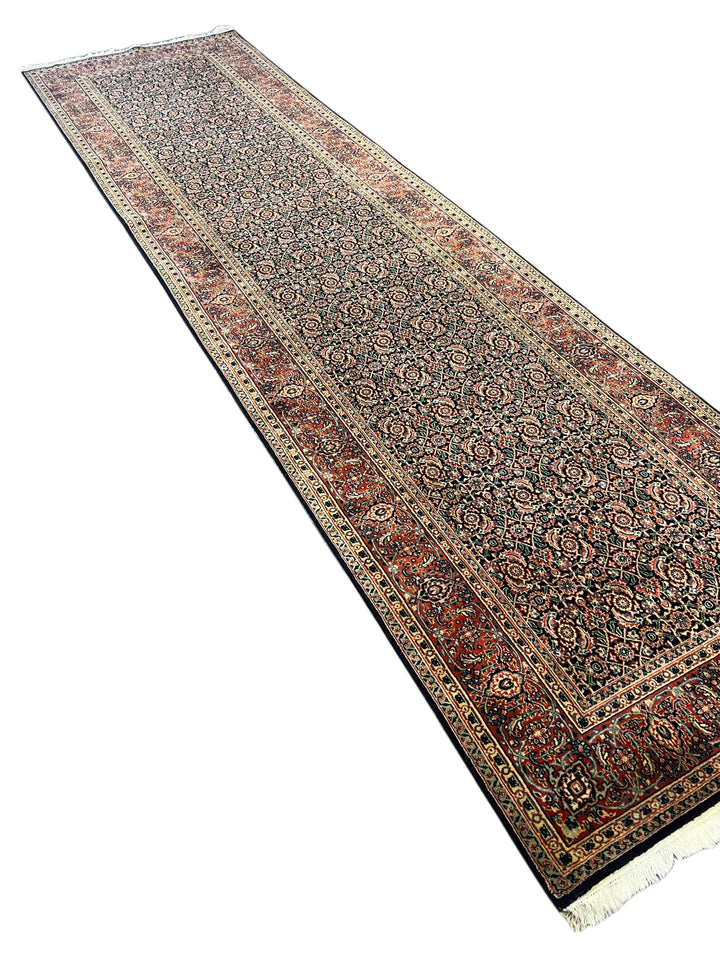 Navy &amp; Rust Floral Classic Agra Runner Rug – 4’0” x 15’1”