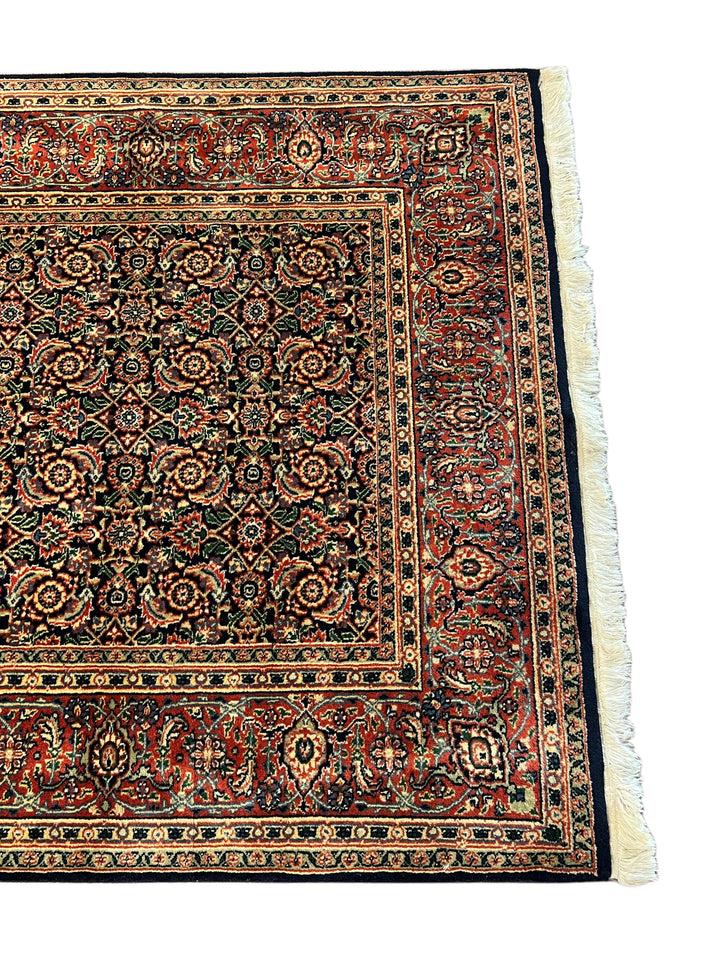 Navy &amp; Rust Floral Classic Agra Runner Rug – 4’0” x 15’1”