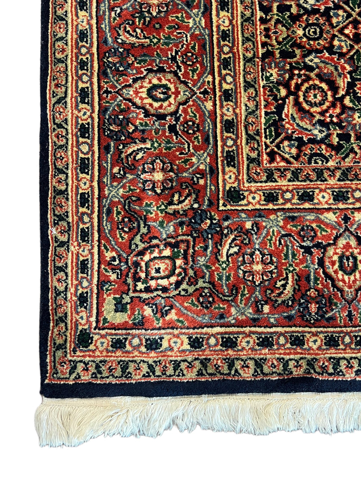 Navy &amp; Rust Floral Classic Agra Runner Rug – 4’0” x 15’1”