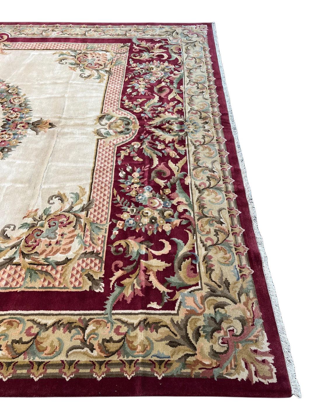 Ivory &amp; Burgundy French Savonnerie Style Rug – 12’0” x 14’9”