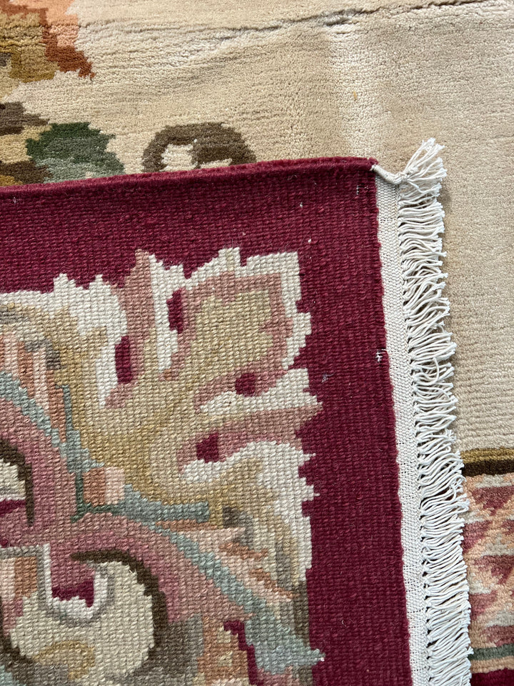 Ivory &amp; Burgundy French Savonnerie Style Rug – 12’0” x 14’9”