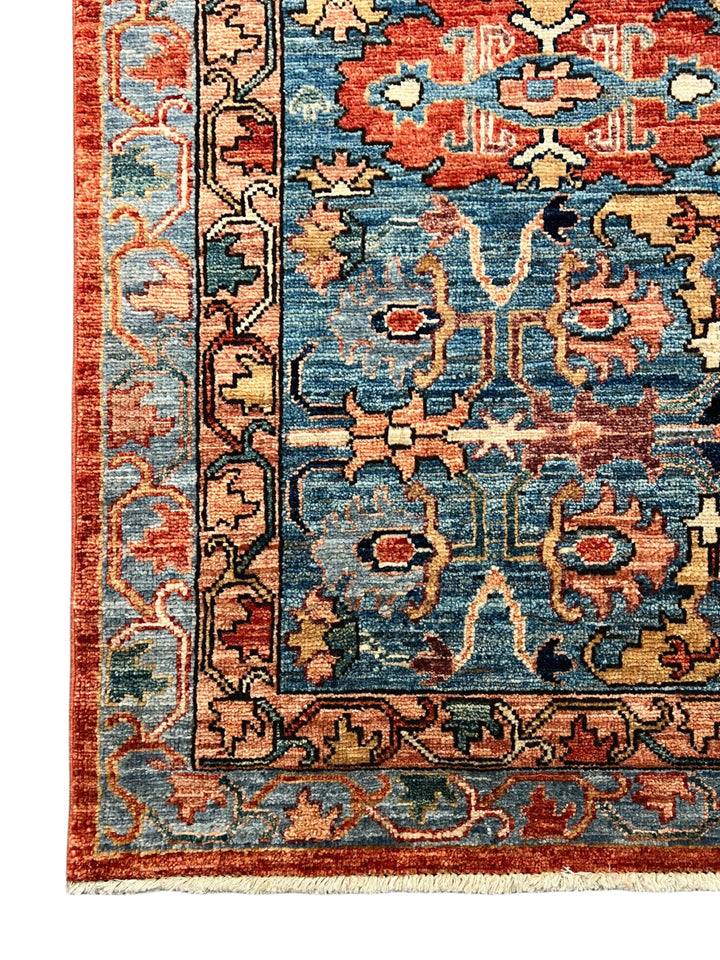 Blue, Rust &amp; Ivory Geometric Medallion Rug – 9’5” x 12’1”