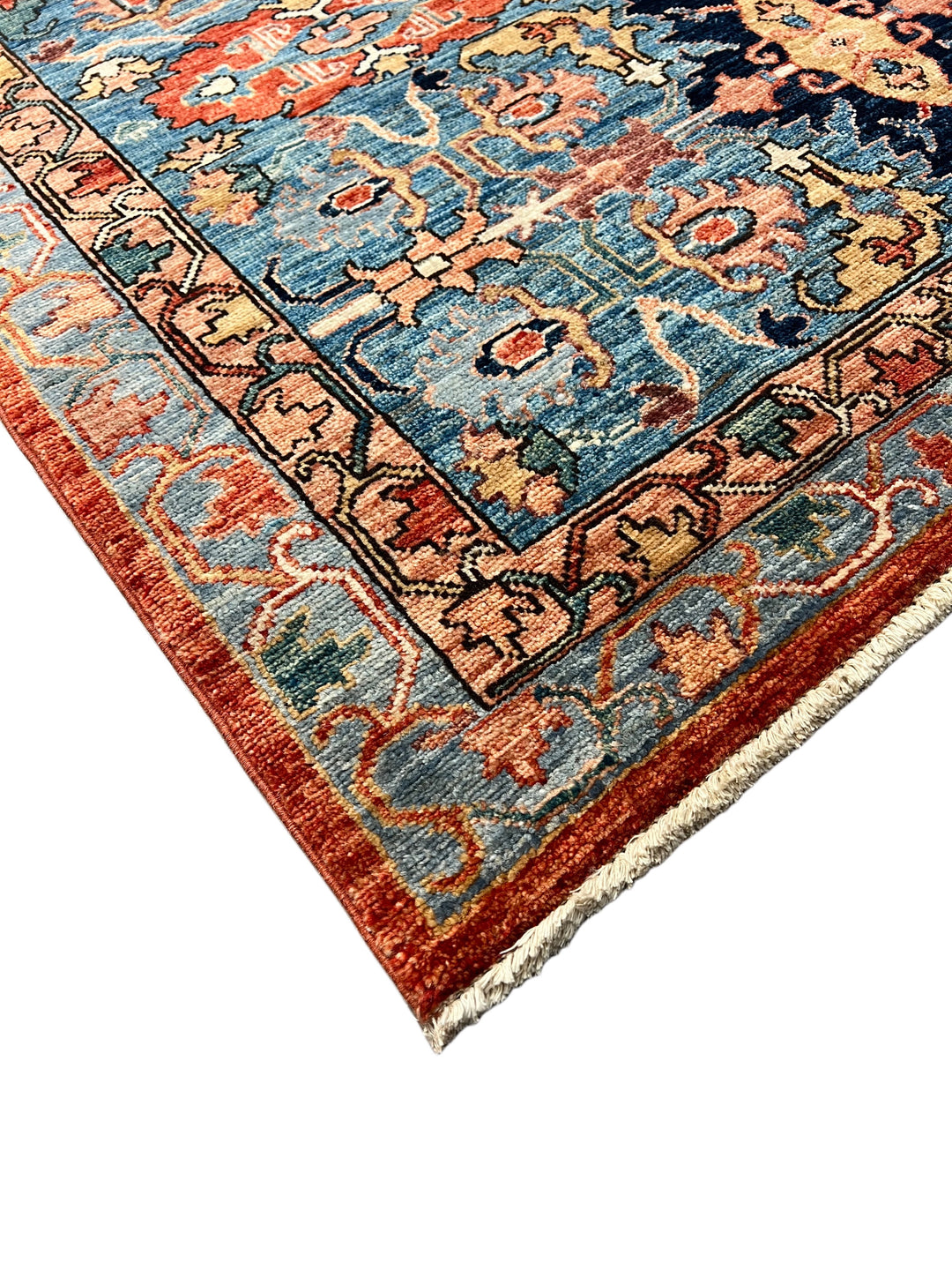 Blue, Rust &amp; Ivory Geometric Medallion Rug – 9’5” x 12’1”