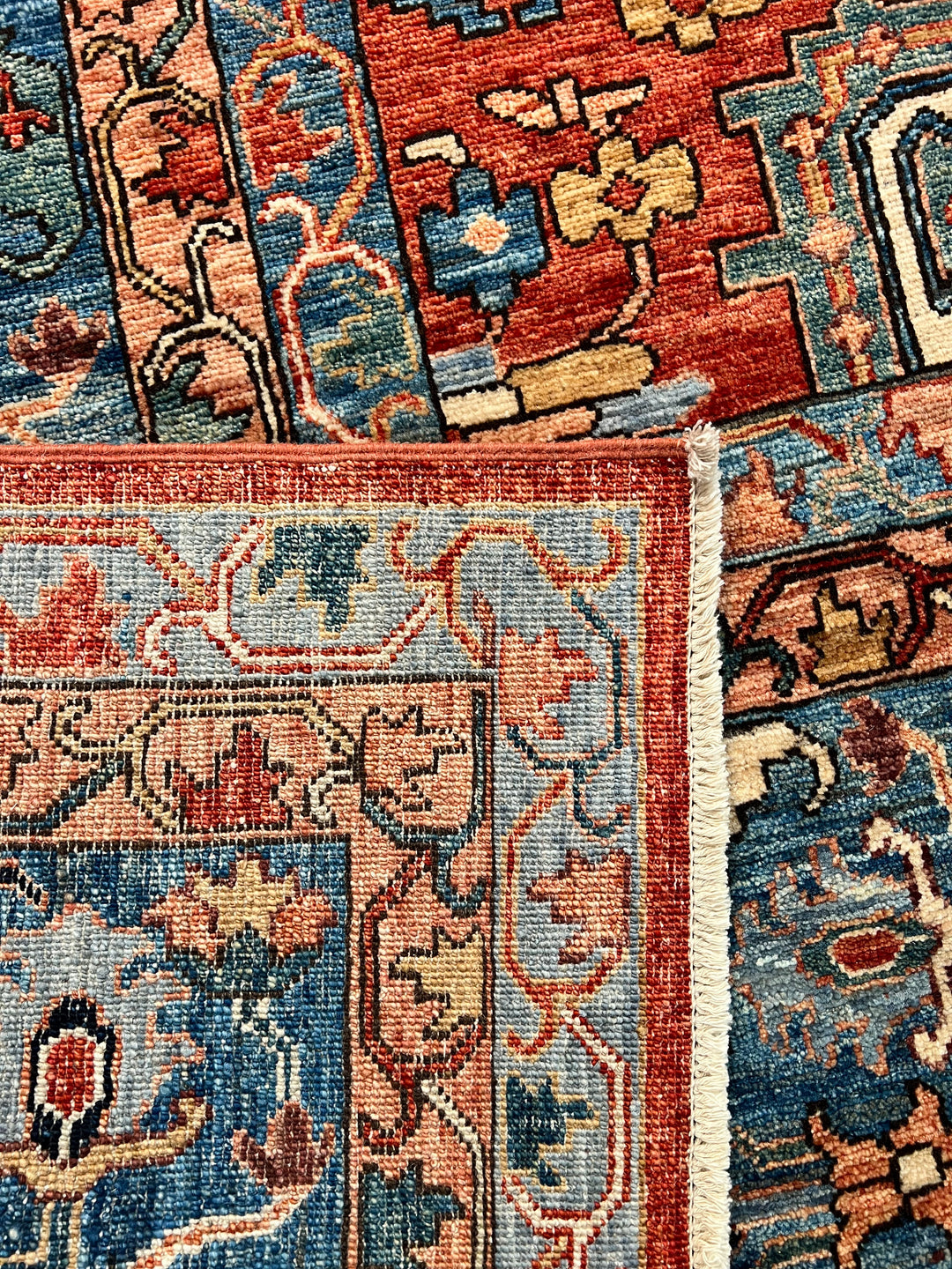 Blue, Rust &amp; Ivory Geometric Medallion Rug – 9’5” x 12’1”
