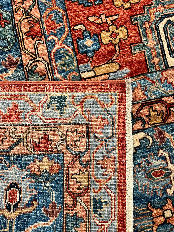 Blue, Rust &amp; Ivory Geometric Medallion Rug – 9’5” x 12’1”