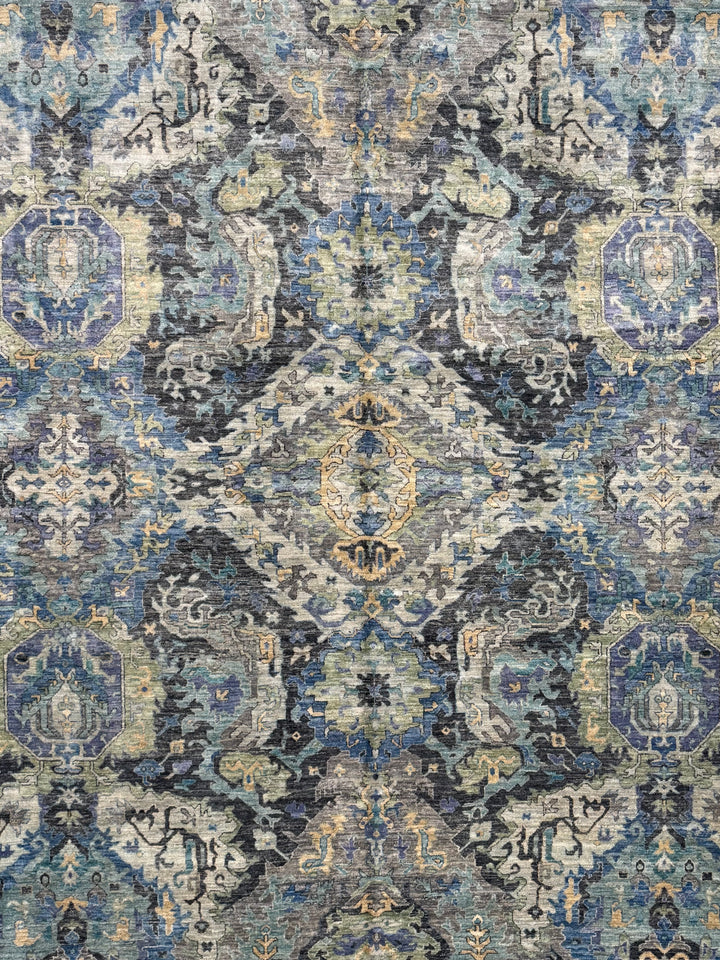 Slate Blue, Charcoal &amp; Aqua Ornamental Rug – 11’8” x 14’9”