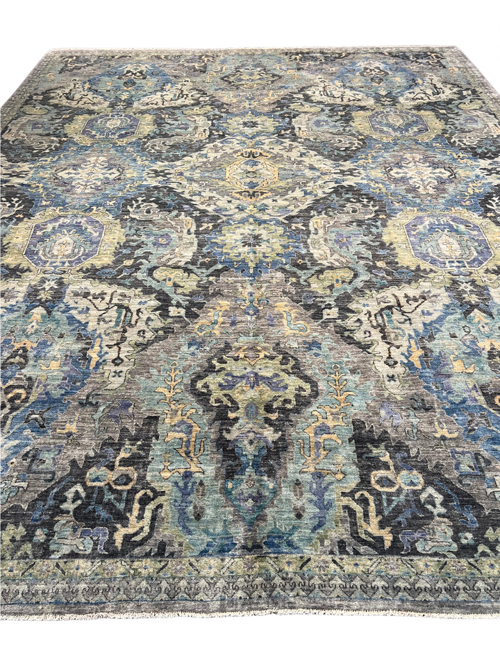 Slate Blue, Charcoal &amp; Aqua Ornamental Rug – 11’8” x 14’9”