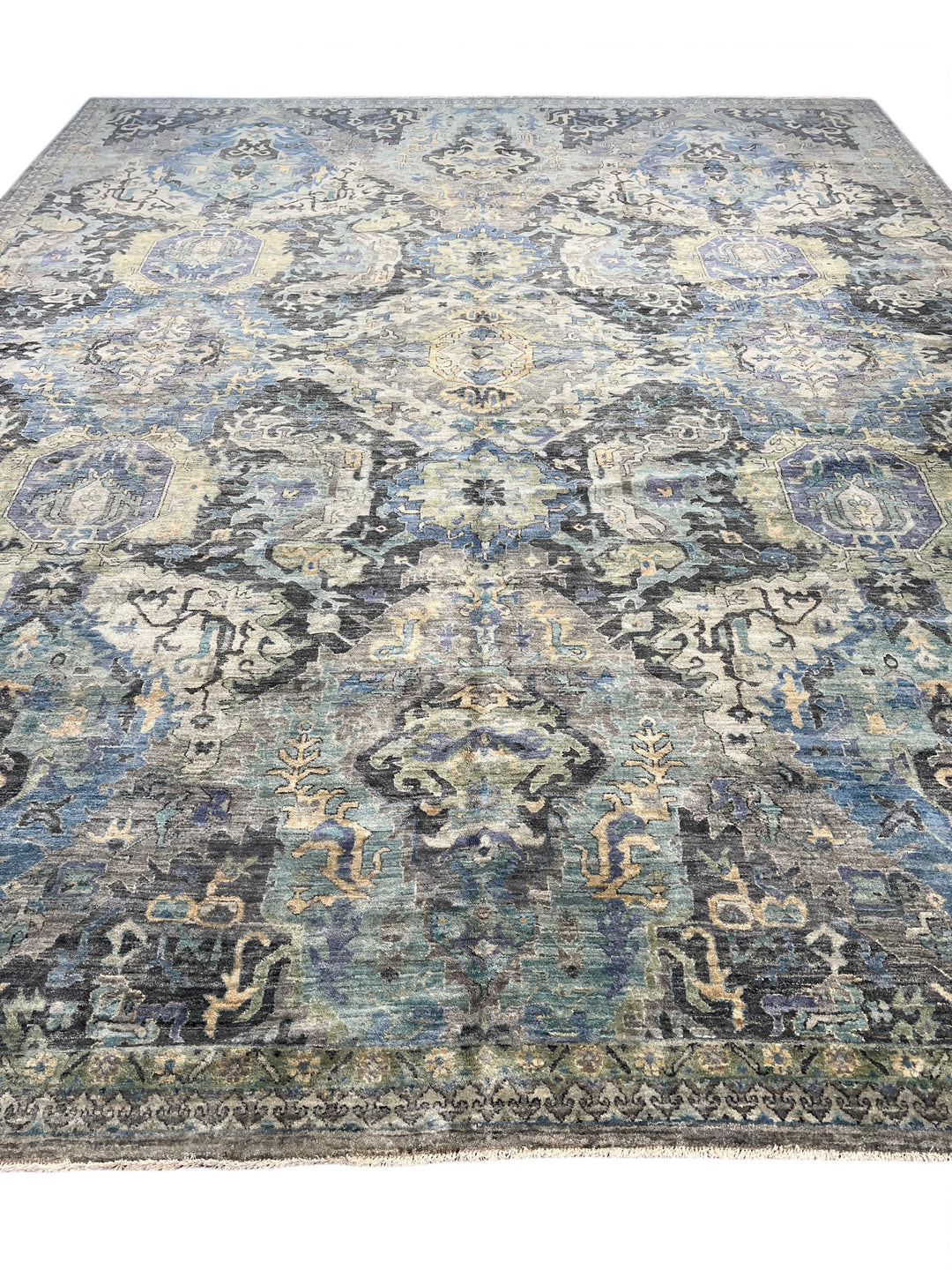 Slate Blue, Charcoal &amp; Aqua Ornamental Rug – 11’8” x 14’9”