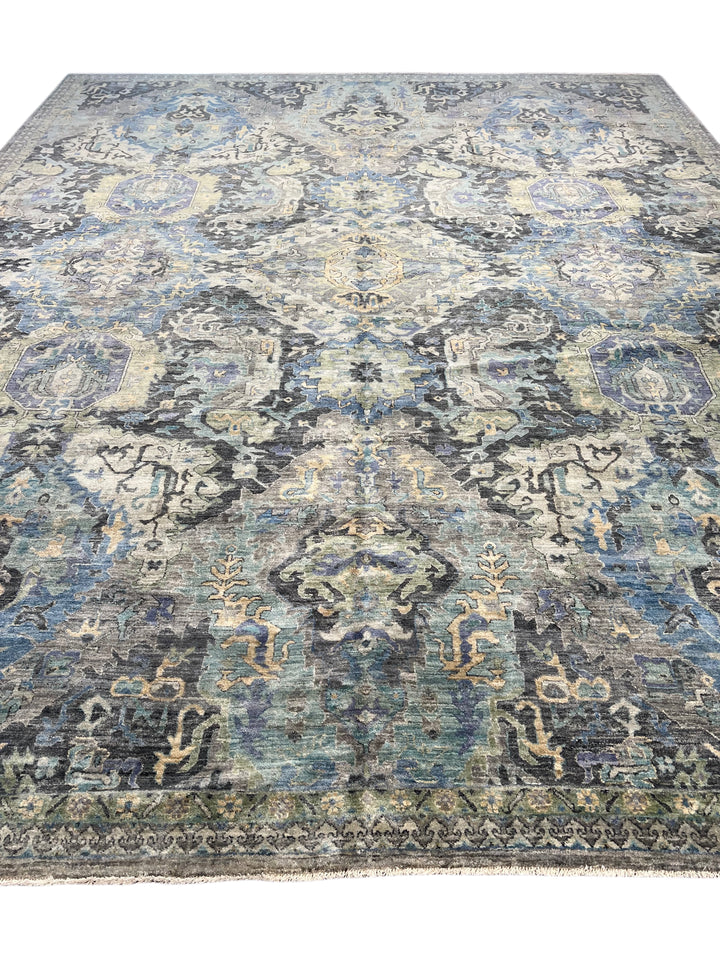 Slate Blue, Charcoal &amp; Aqua Ornamental Rug – 11’8” x 14’9”