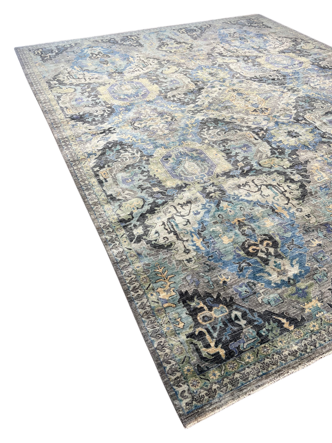 Slate Blue, Charcoal &amp; Aqua Ornamental Rug – 11’8” x 14’9”