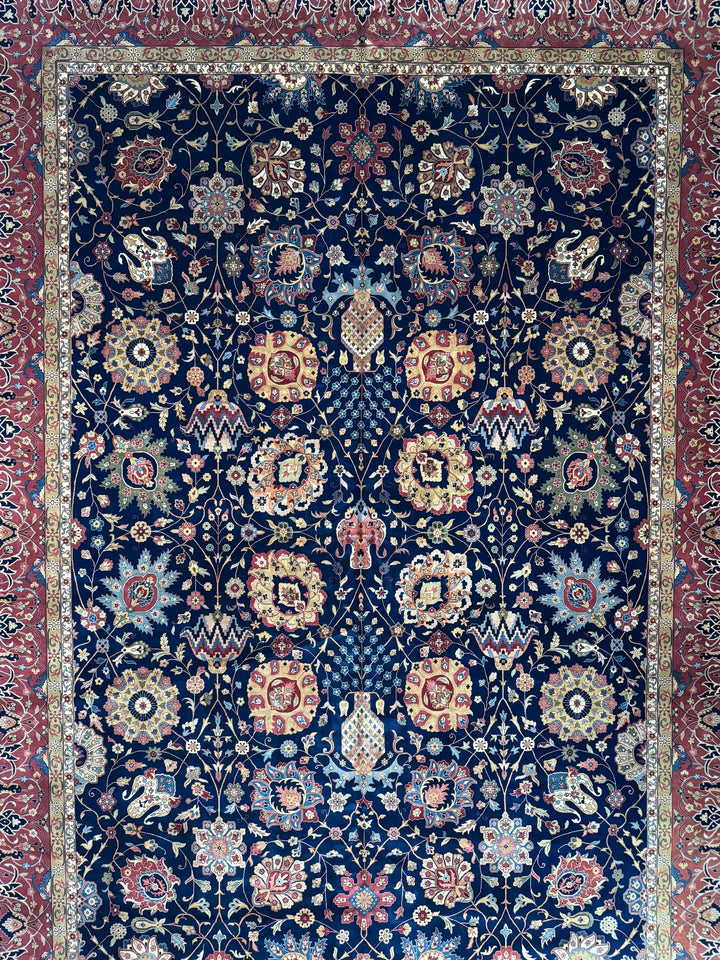 Navy Blue &amp; Burgundy Agra Style Floral Rug – 14’ x 19’