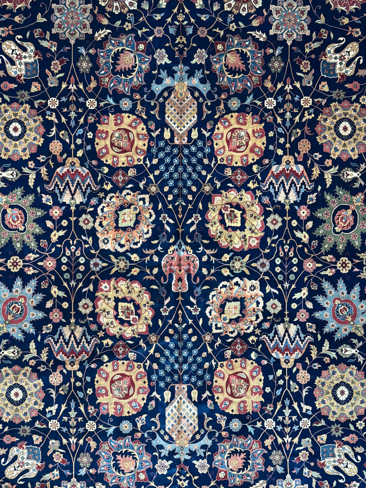 Navy Blue &amp; Burgundy Agra Style Floral Rug – 14’ x 19’
