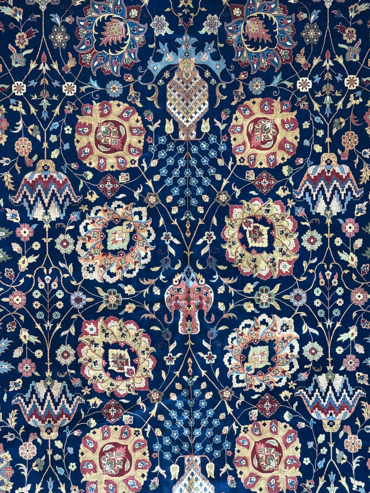 Navy Blue &amp; Burgundy Agra Style Floral Rug – 14’ x 19’