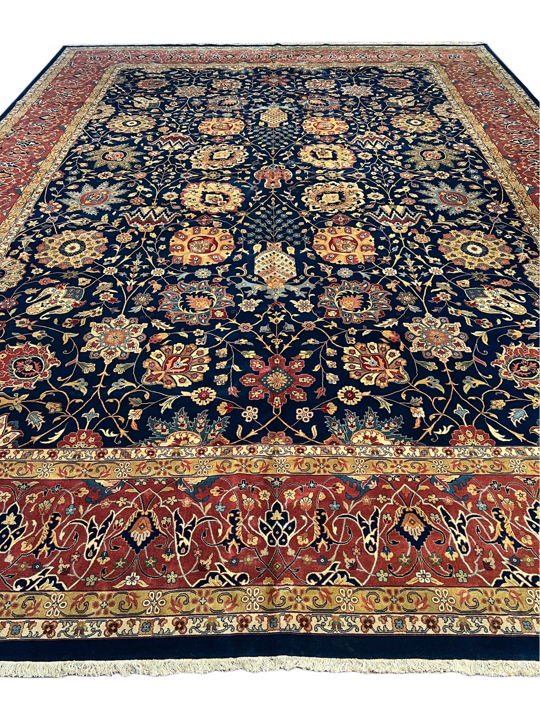 Navy Blue &amp; Burgundy Agra Style Floral Rug – 14’ x 19’