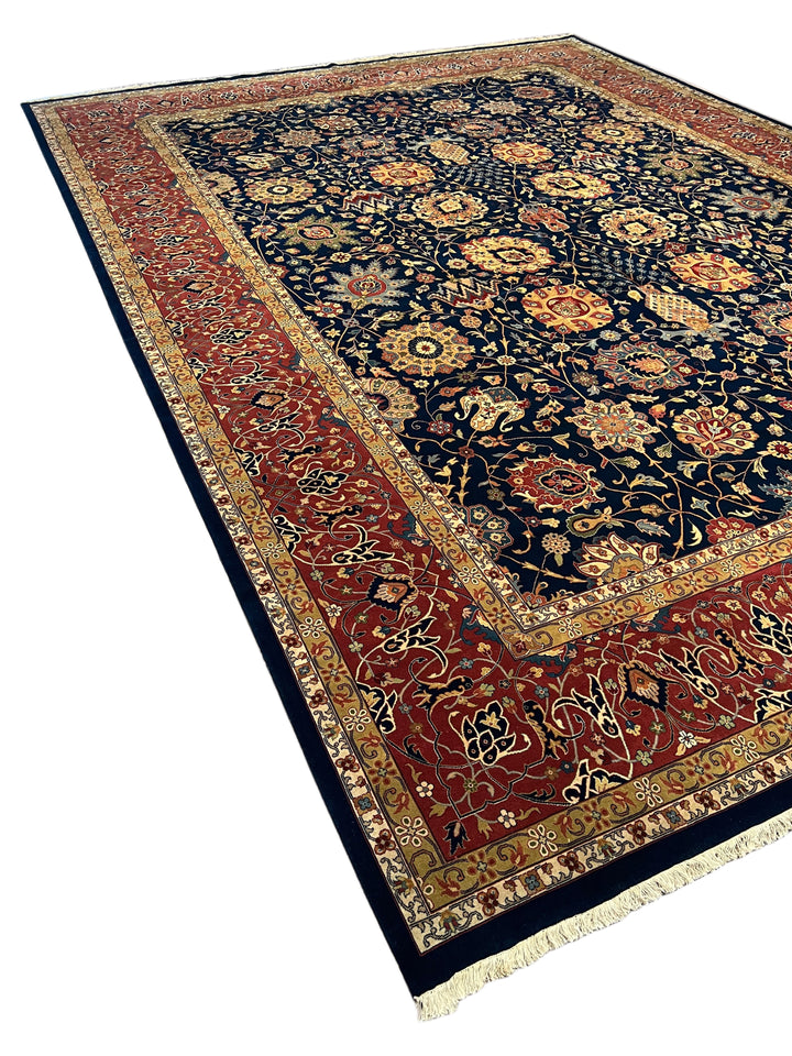 Navy Blue &amp; Burgundy Agra Style Floral Rug – 14’ x 19’