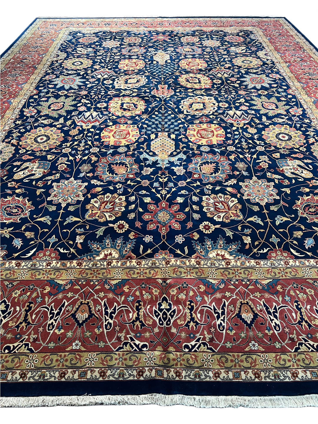 Navy Blue &amp; Burgundy Agra Style Floral Rug – 14’ x 19’