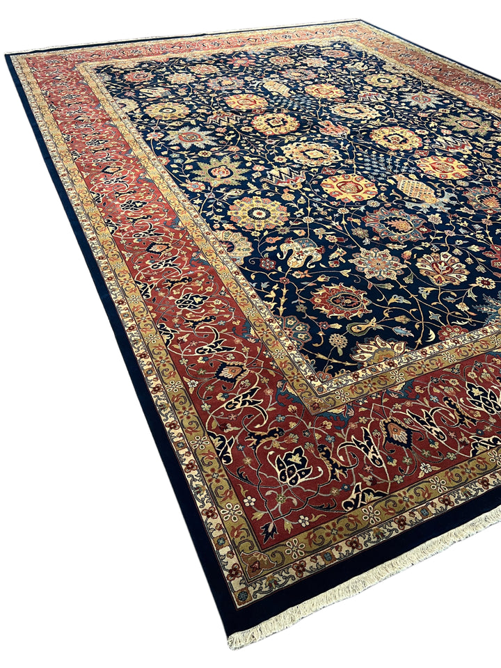 Navy Blue &amp; Burgundy Agra Style Floral Rug – 14’ x 19’