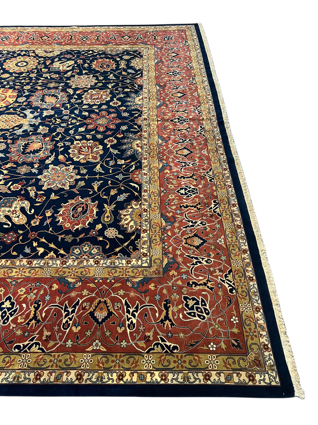 Navy Blue &amp; Burgundy Agra Style Floral Rug – 14’ x 19’