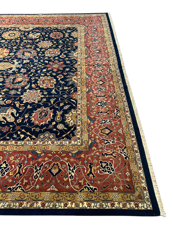 Navy Blue &amp; Burgundy Agra Style Floral Rug – 14’ x 19’