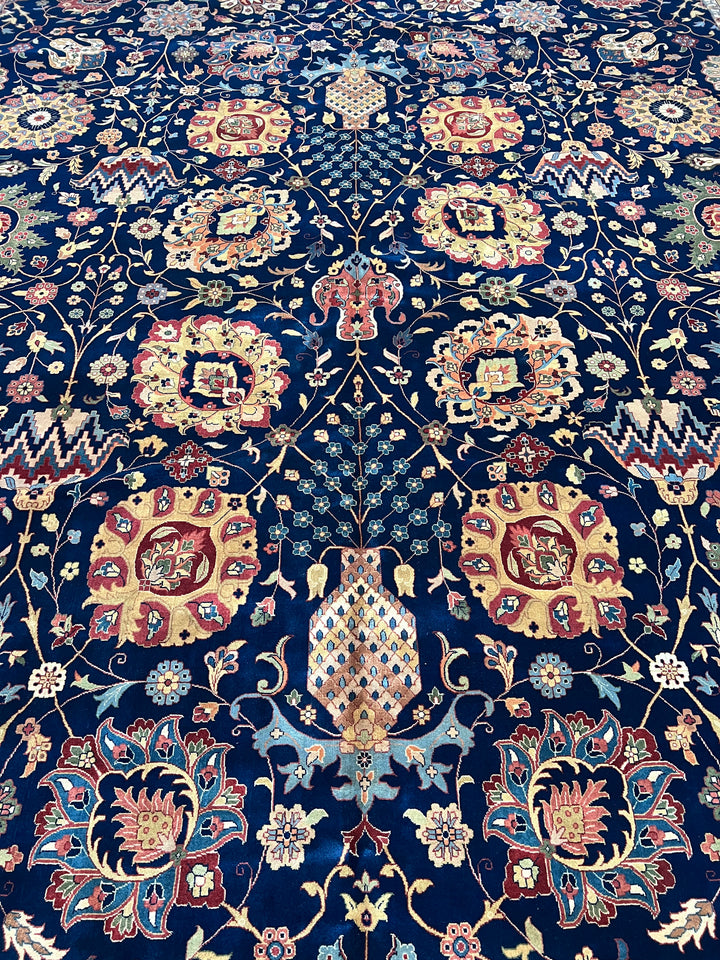 Navy Blue &amp; Burgundy Agra Style Floral Rug – 14’ x 19’