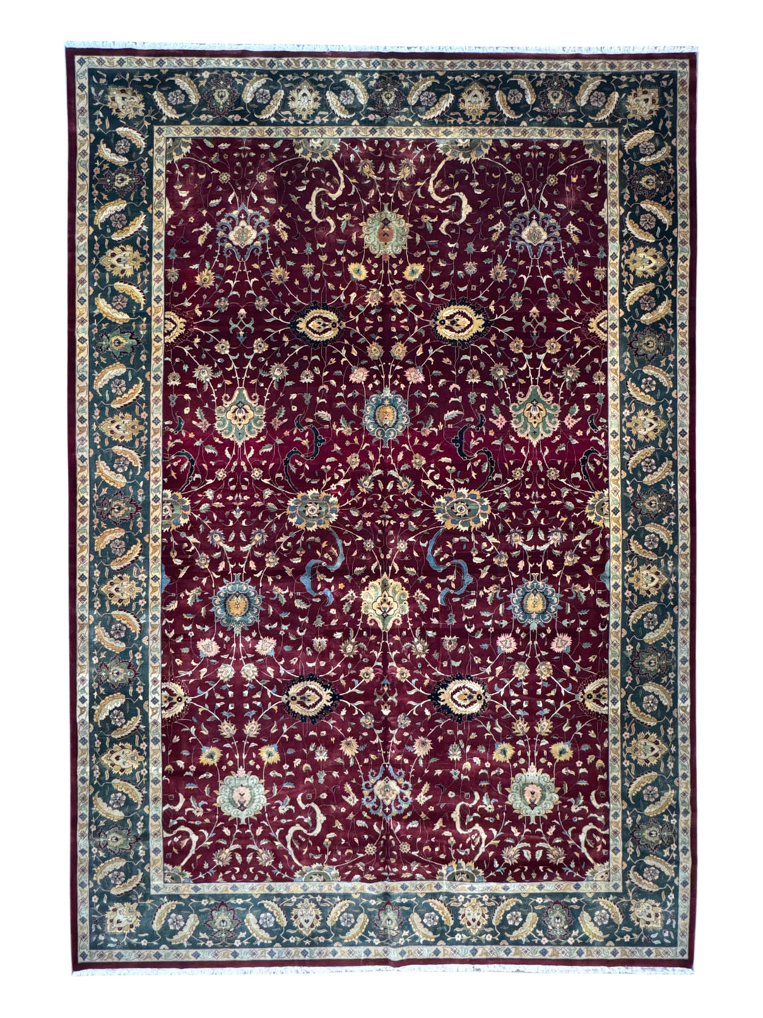 Burgundy &amp; Deep Green Agra Style Floral Rug – 12’0” x 17’7”