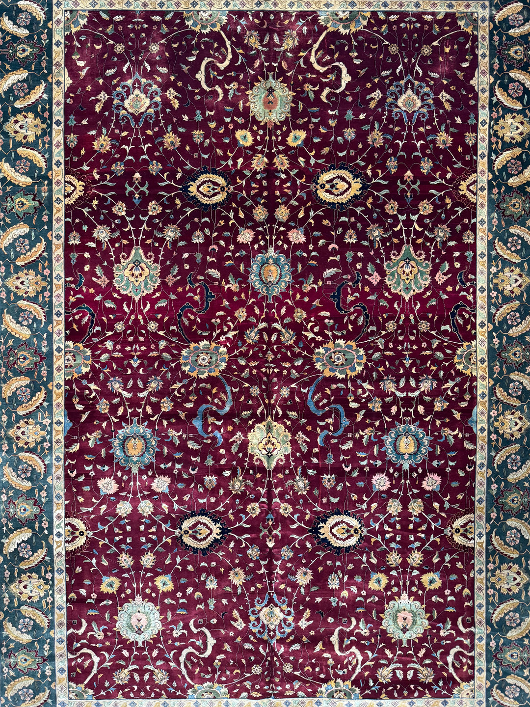 Burgundy &amp; Deep Green Agra Style Floral Rug – 12’0” x 17’7”