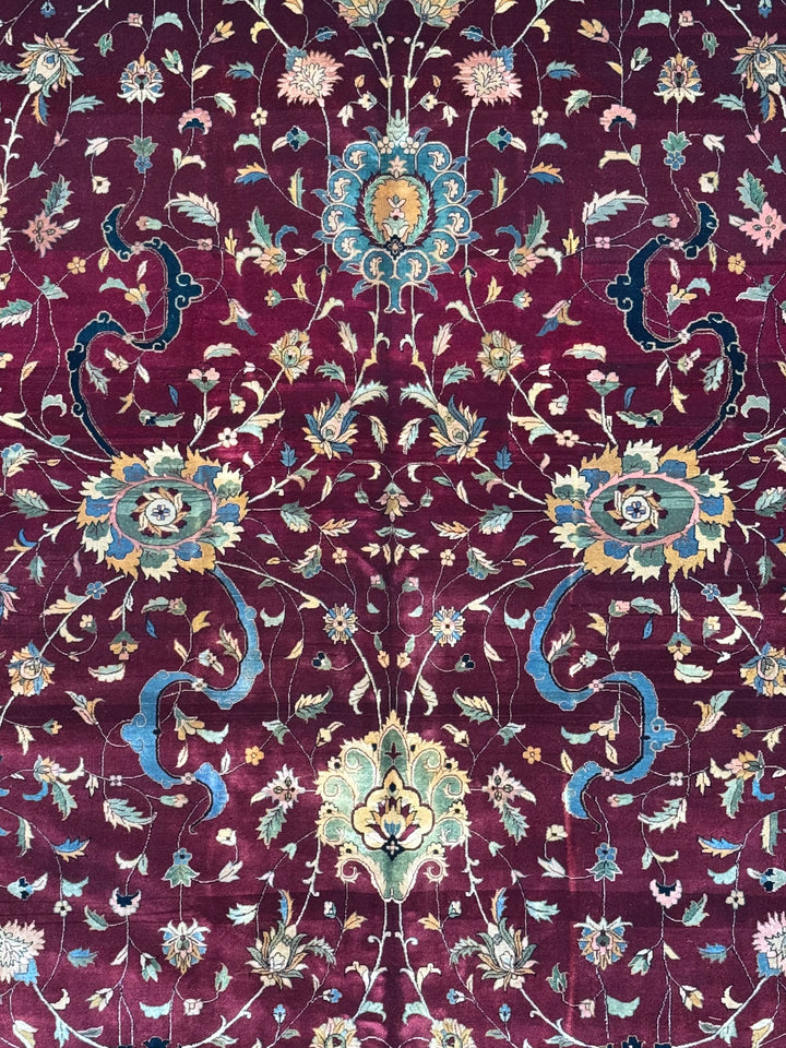 Burgundy &amp; Deep Green Agra Style Floral Rug – 12’0” x 17’7”