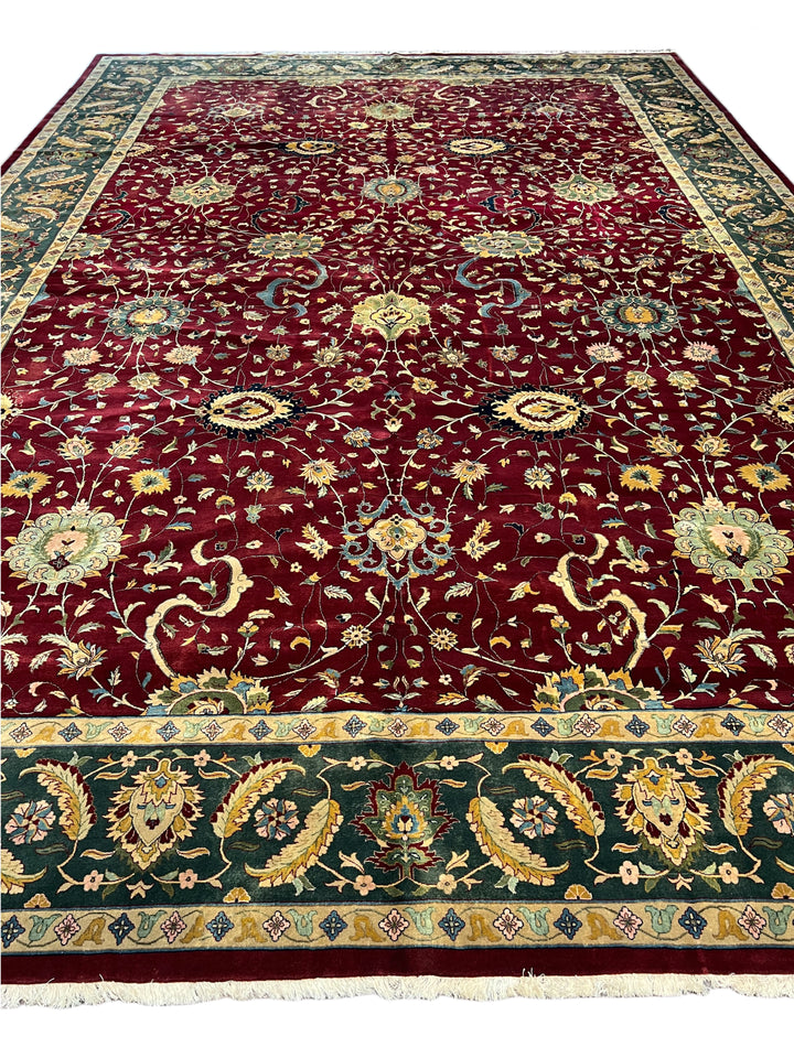 Burgundy &amp; Deep Green Agra Style Floral Rug – 12’0” x 17’7”