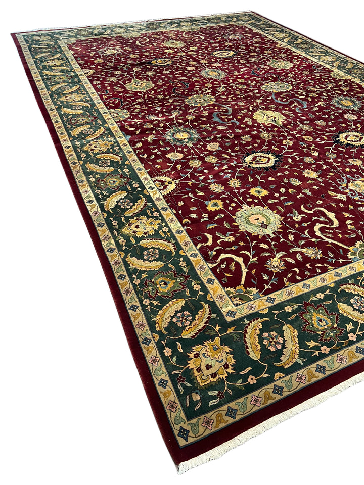 Burgundy &amp; Deep Green Agra Style Floral Rug – 12’0” x 17’7”