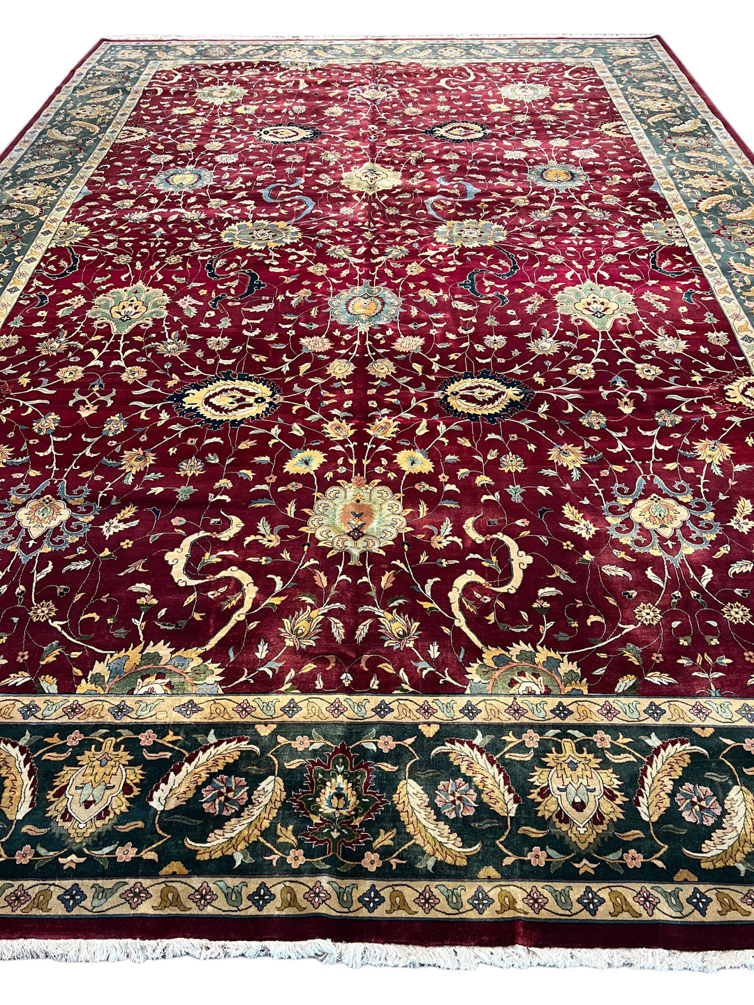 Burgundy &amp; Deep Green Agra Style Floral Rug – 12’0” x 17’7”
