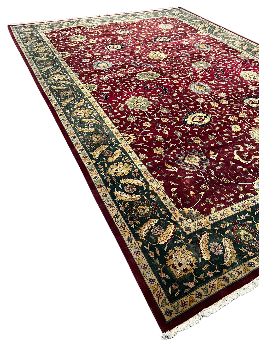 Burgundy &amp; Deep Green Agra Style Floral Rug – 12’0” x 17’7”