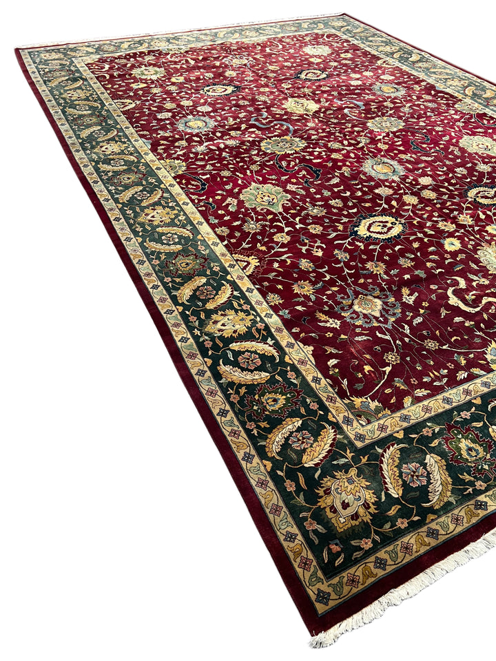 Burgundy &amp; Deep Green Agra Style Floral Rug – 12’0” x 17’7”