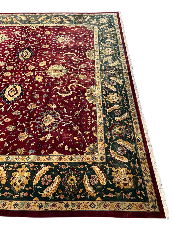 Burgundy &amp; Deep Green Agra Style Floral Rug – 12’0” x 17’7”