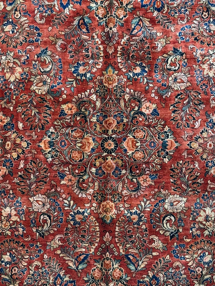 Rust &amp; Navy Sarouk Style All-Over Floral Rug – 12’ x 21’