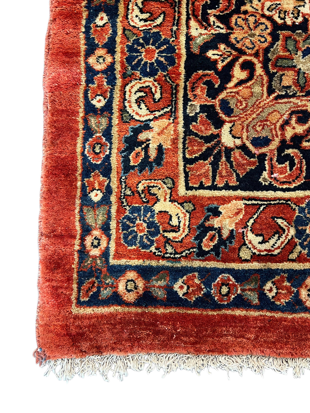 Rust &amp; Navy Sarouk Style All-Over Floral Rug – 12’ x 21’