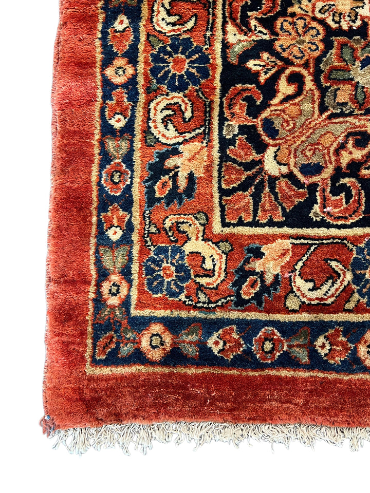 Rust &amp; Navy Sarouk Style All-Over Floral Rug – 12’ x 21’