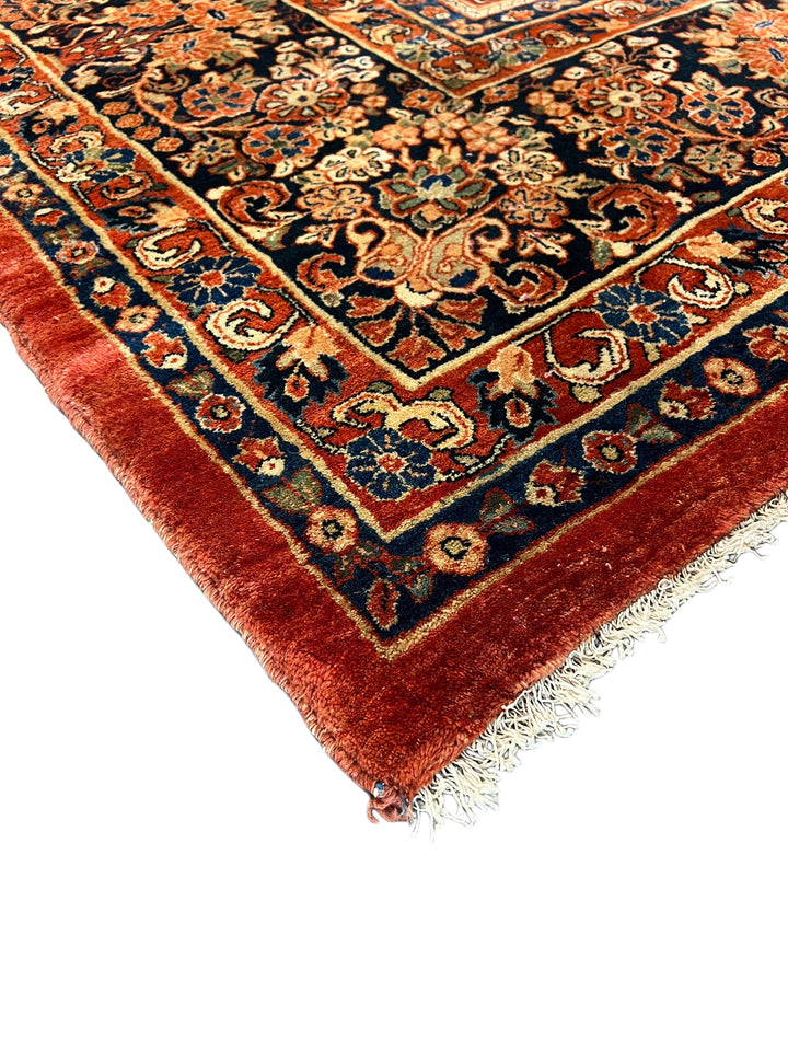 Rust &amp; Navy Sarouk Style All-Over Floral Rug – 12’ x 21’