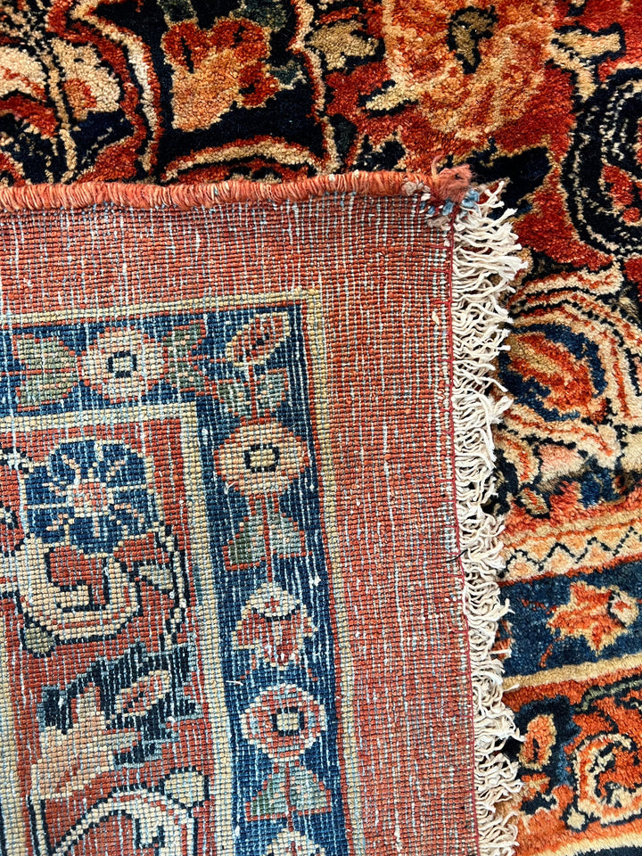Rust &amp; Navy Sarouk Style All-Over Floral Rug – 12’ x 21’