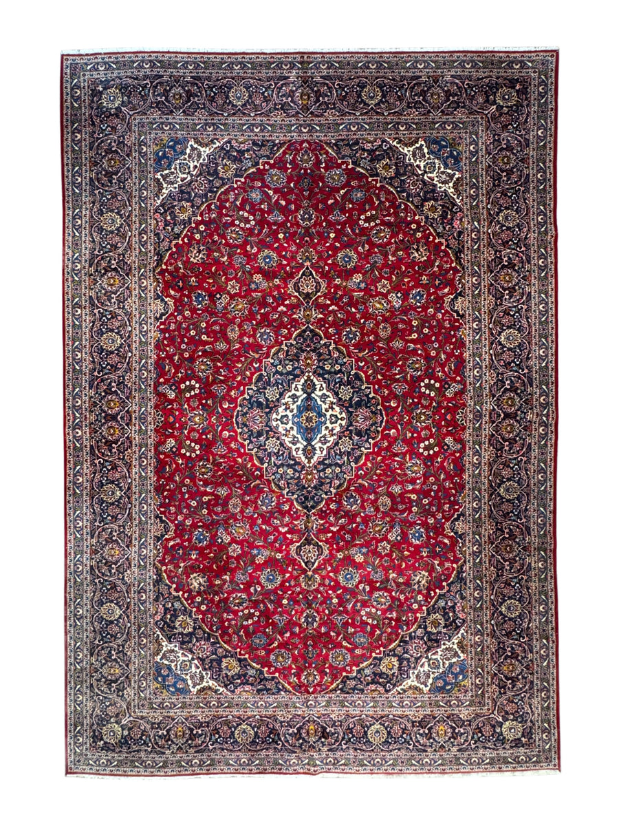 Red & Navy Kashan Style Medallion Rug – 11’1” x 16’7”