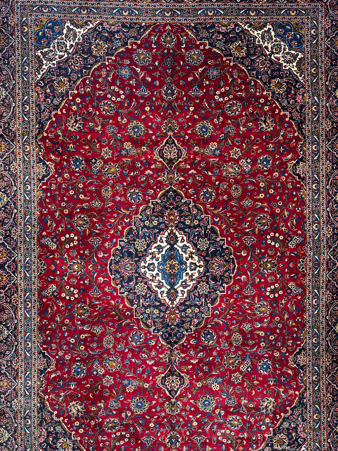 Red &amp; Navy Kashan Style Medallion Rug – 11’1” x 16’7”
