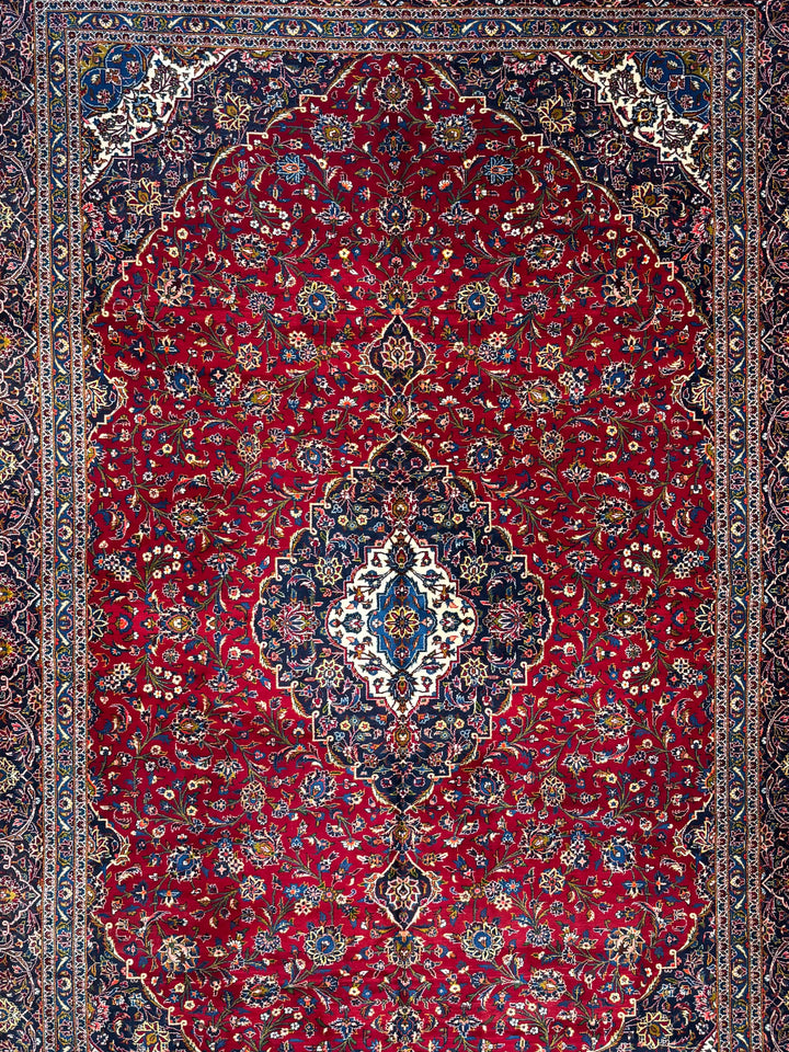 Red &amp; Navy Kashan Style Medallion Rug – 11’1” x 16’7”