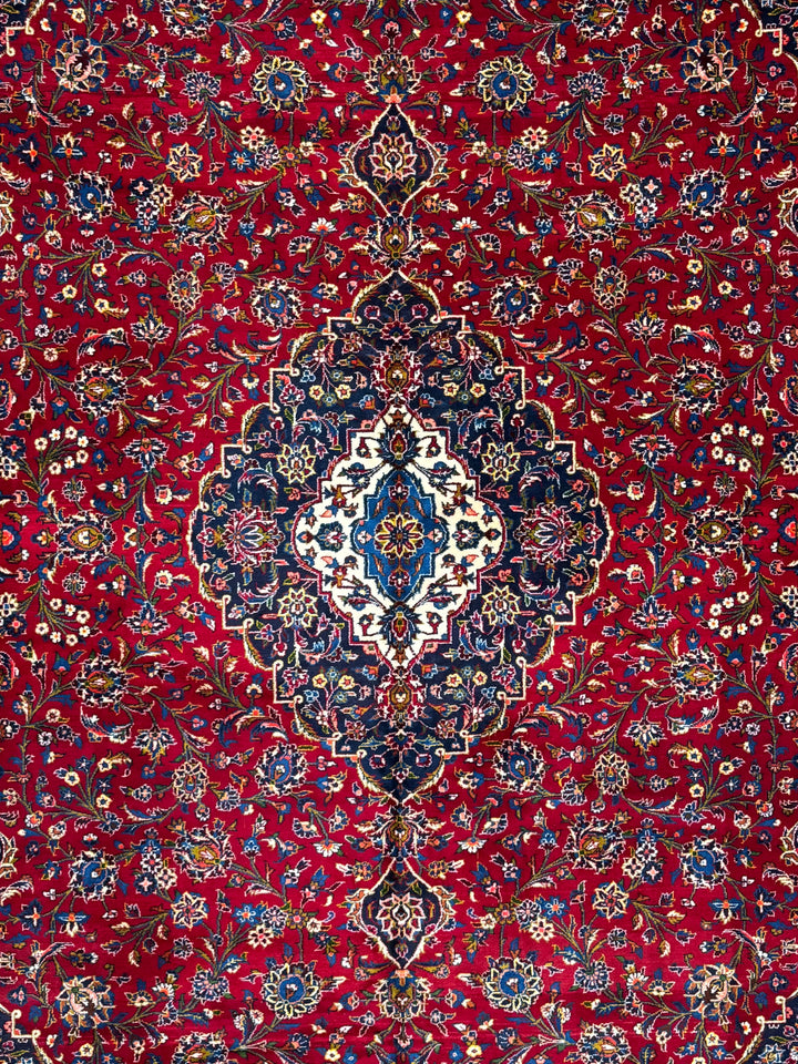 Red &amp; Navy Kashan Style Medallion Rug – 11’1” x 16’7”