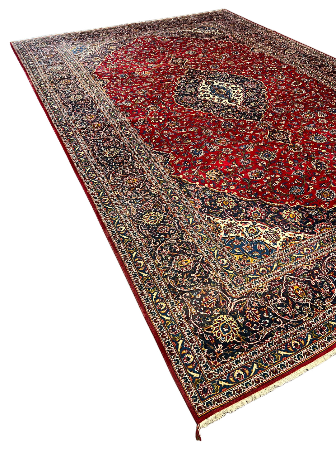 Red &amp; Navy Kashan Style Medallion Rug – 11’1” x 16’7”