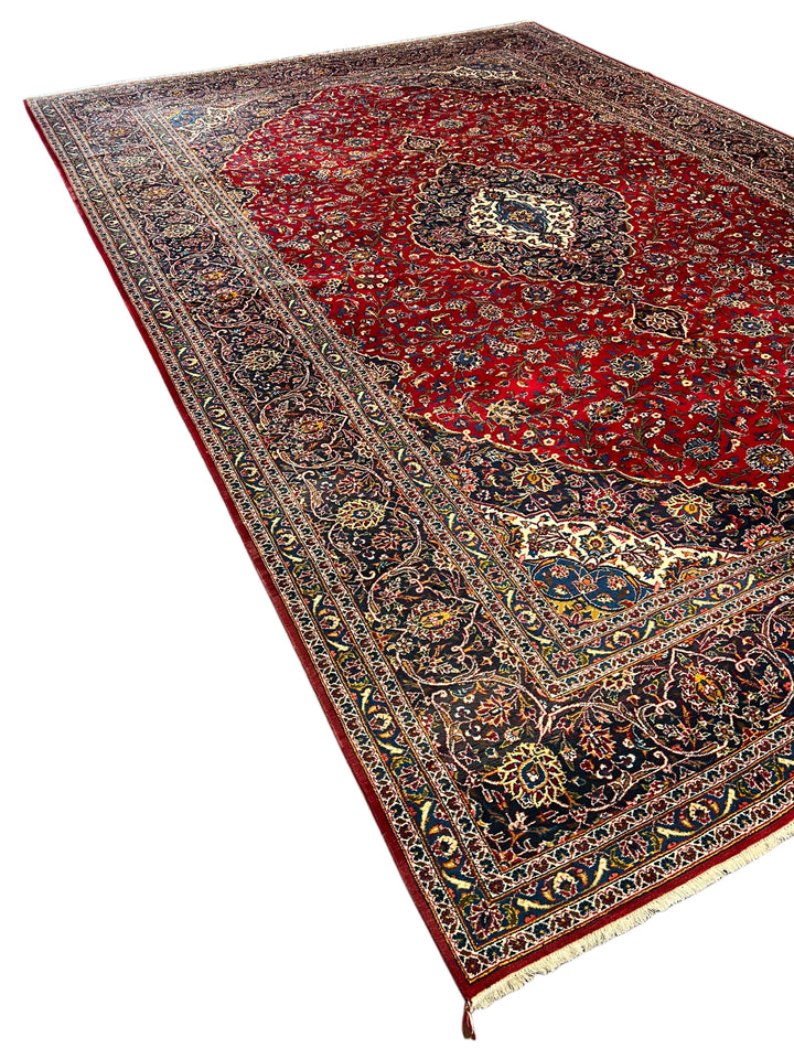 Red &amp; Navy Kashan Style Medallion Rug – 11’1” x 16’7”