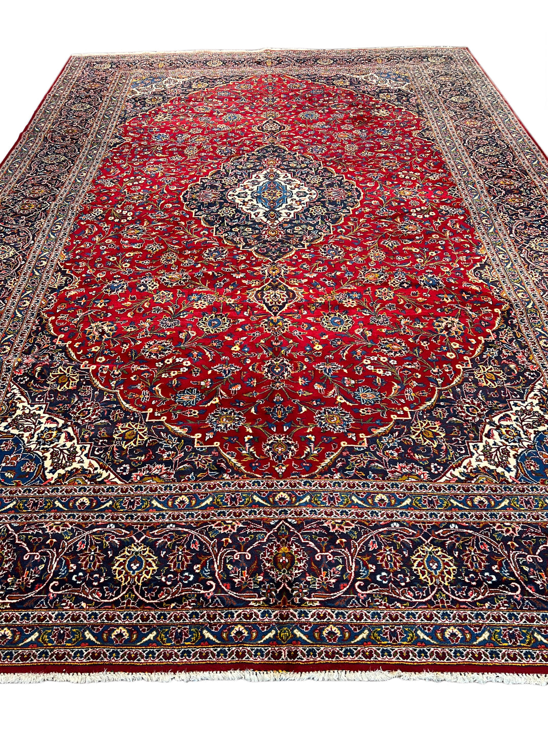 Red &amp; Navy Kashan Style Medallion Rug – 11’1” x 16’7”