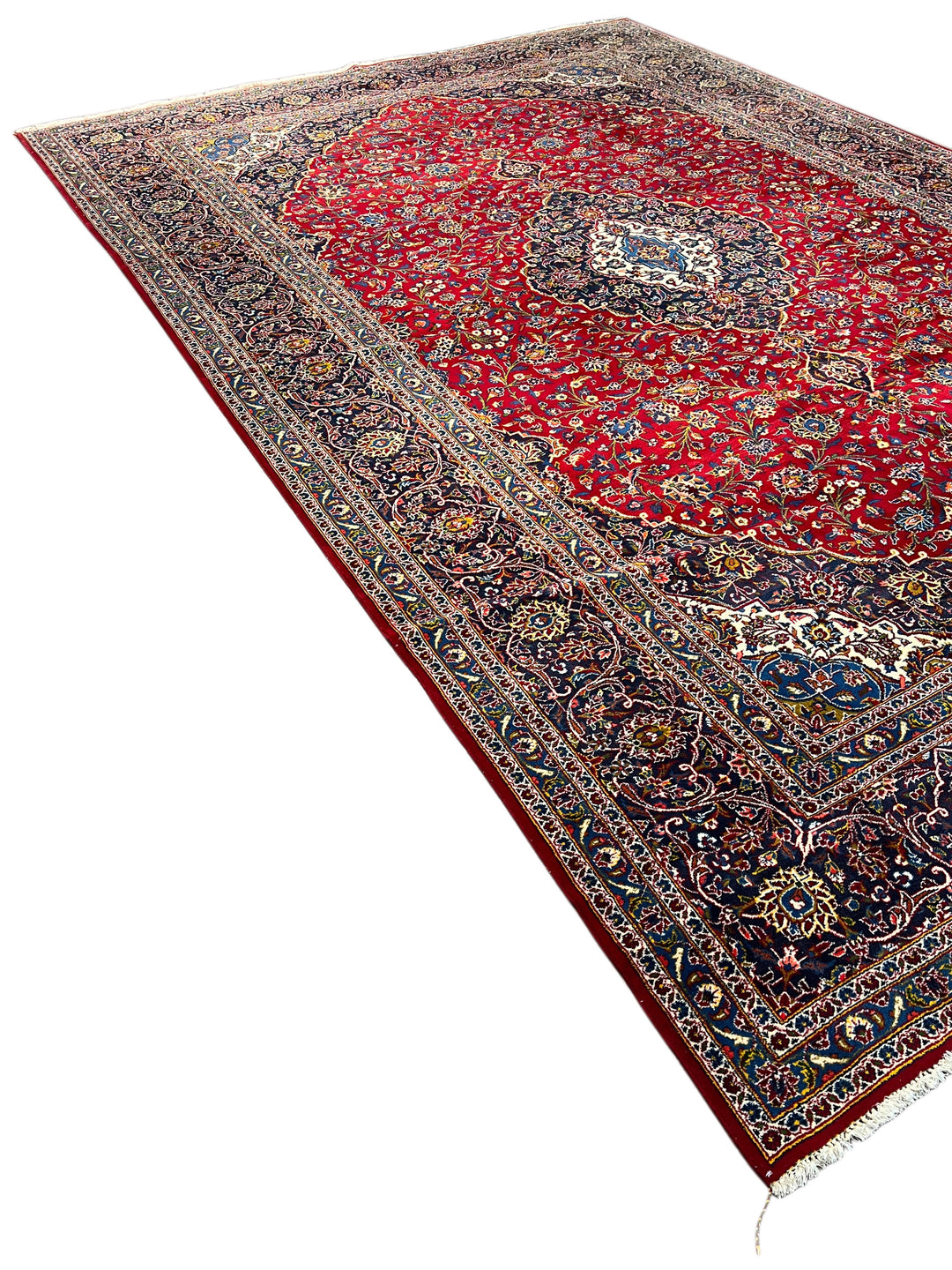 Red &amp; Navy Kashan Style Medallion Rug – 11’1” x 16’7”