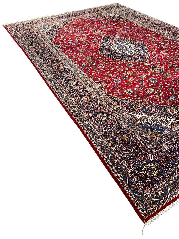 Red &amp; Navy Kashan Style Medallion Rug – 11’1” x 16’7”