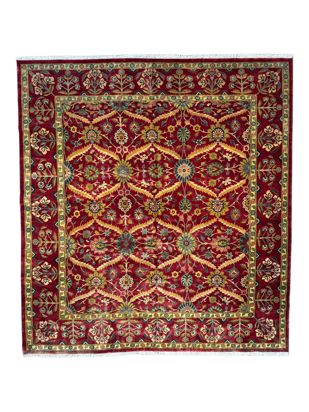 Burgundy &amp; Gold Agra Style Square Floral Rug – 11’6” x 12’6”