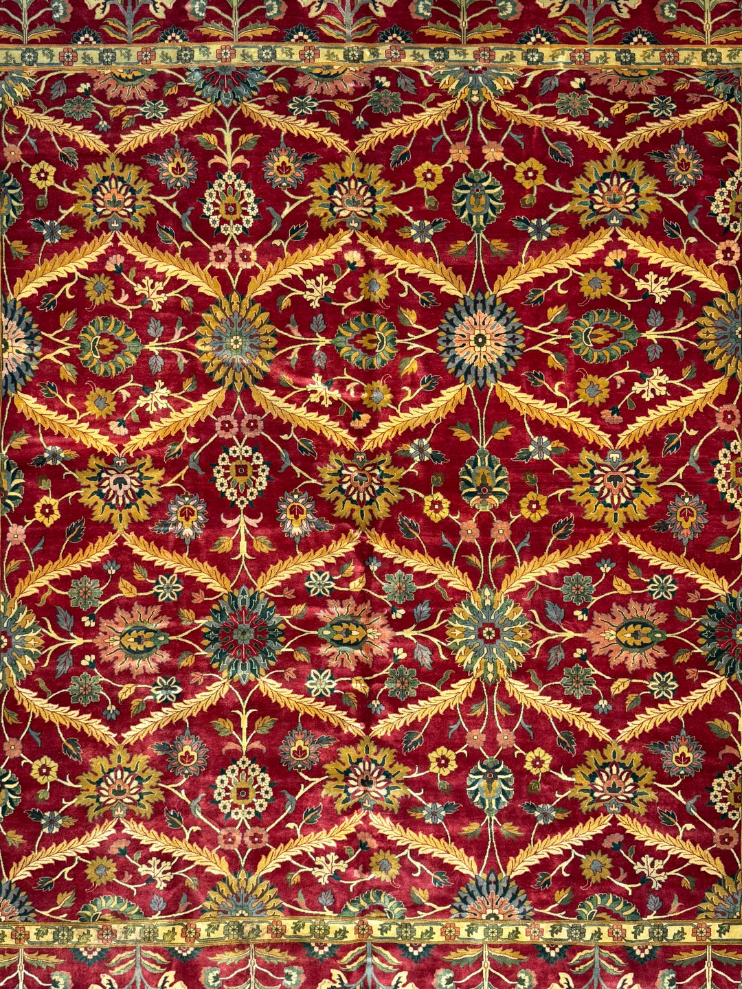 Burgundy &amp; Gold Agra Style Square Floral Rug – 11’6” x 12’6”